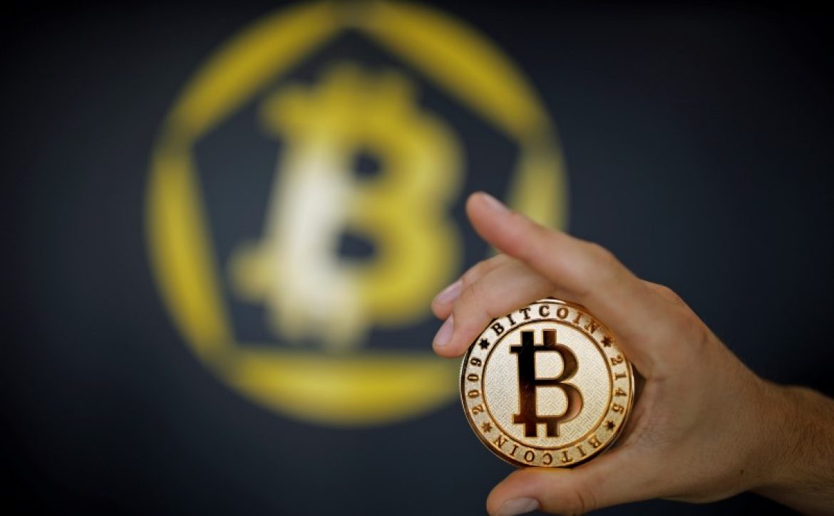 A Bitcoin (virtual currency) coin is seen in an illustration picture taken at La Maison du Bitcoin in Paris