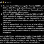 Разработка xAI чат-бот Grok определил цену Dogecoin к концу 2024 года